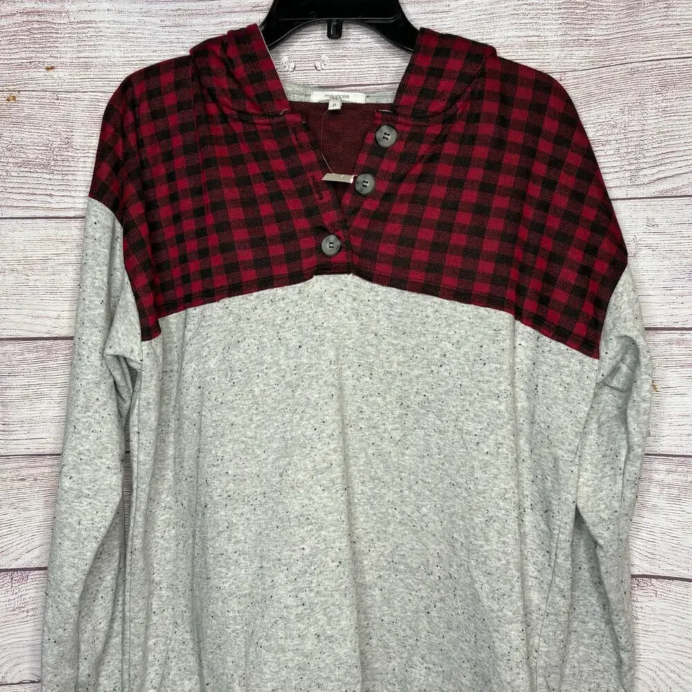 Maurices Gray Red & Black Plaid Soft Cozy Pullover Hoodie Size Plus 14W 0 New - Picture 12 of 13